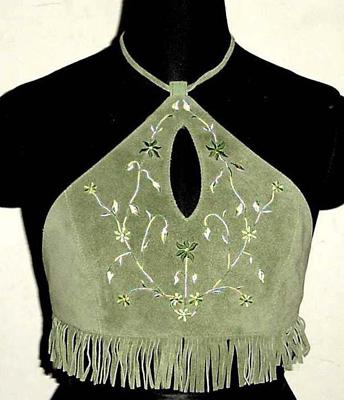 Embroidered Fringes Halter (Leather - Cow Split Suede)