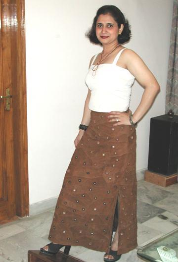 Long skirt(monica) in suede patch work and embroidered mirror work