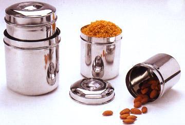 Canister with S/S Lid - Stainless Steel, 6-20cm Diameter, Acrylic/Stainless Steel Lids | Airtight Seal, Stackable, Color Box Packing