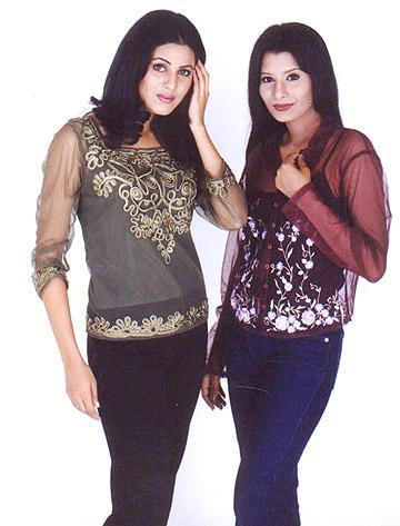 Short Net Tops With Embroidery Work