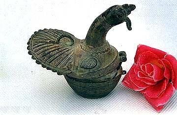 Embossed Peacock Box - Brass, 5x4x3 cm, Chocolate/Green Finish | Intricate Design, Decorative Keepsake, Collectible