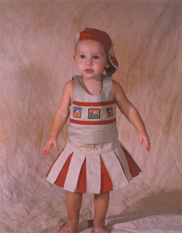 Girls Skirt Top - Cotton Twill Toddler Red, Color Block with Woven Patches, Matching Cap