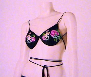 Embroidered Bustier - Silk Blend, S-XL, Black | Hand-stitched Embroidery, Tie Back, Elegant Design