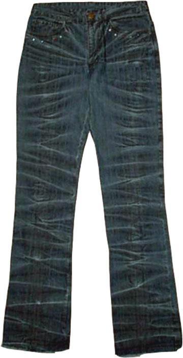 Ladies Denim Trouser - Ring Spun Denim, Metal Button, Crystal Accents | Ripple Wash, Fringe Hem, Stylish Design