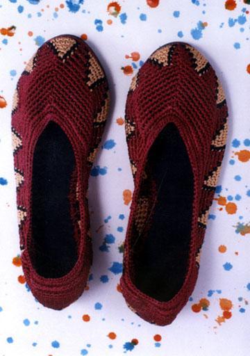 Turkey Crochet Shoes - Rubber, Calf Leather, Rayon Silk Yarn, Elastic, Maroon | Hand-Knitted, Lightweight, Durable Rubber Sole, Elastic Closure
