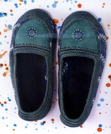 Suede Moccasin Shoes - Leather Rubber Sizes 5-10 Green Floral Pattern Elastic Fastening Breathable Flexible Soft