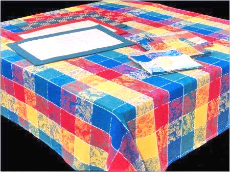 Table Cloth Place Mats & Napkins - Cotton Variable Sizes Multicolored Patchwork | Durable Washable Decorative Protective