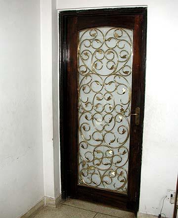 Ornamental Door - Wood and Metal, 78x36 inches, Dark Brown, Frosted Glass | Elegant Design, Secure Entry, Customizable Options