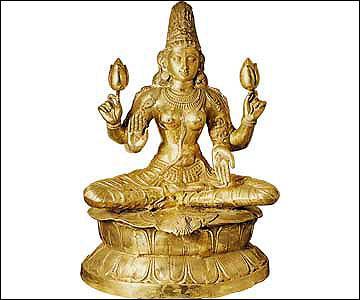 SITTING LAXMI - Brass, 40" Height, Golden | Handcrafted, Intricate Details, Polished Finish, Spiritual Significance