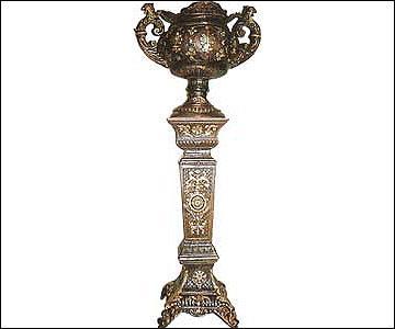STAND & FLOWER POT - Metal 32" or 20" Height Antique Finish | Elegant Design Durable Material Sturdy Stand Ornate Style