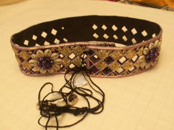 Shell Belt - Fabric and Beads, 38x4 Inches, Purple | Drawstring Closure, Handcrafted, Embroidered Bohemian Style, Durable and Comfortable