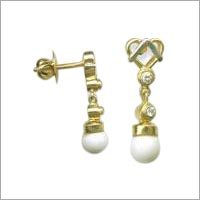 Gold Earrings - 18k Gold, 15-25 mm, High Polish | Diamond Gemstones, Pearl Accent, Elegant Durable Design