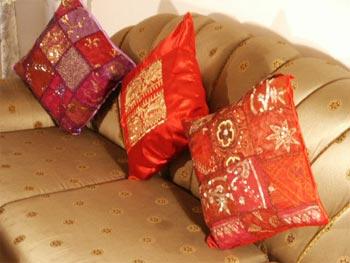 Vintage - Cotton and Silk Patchwork Cushion, 16x16 Inches, Red | Comfortable, Durable, Elegant Look, Soft Fabric, Unique Design, Vibrant Colors