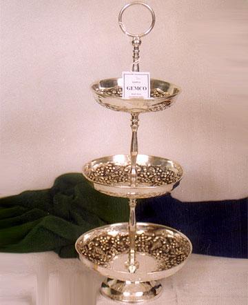 Plate Stands - Silver-Plated Metal, 12x8x16 Inches, Three Tiers | Elegant Design, Ring Handle, Easy Assembly