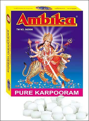 Ambika Pure Karpooram - Camphor 10x10x5cm, White | Strong Aroma, Long-Lasting, Pooja Use, Box of 50 Pieces