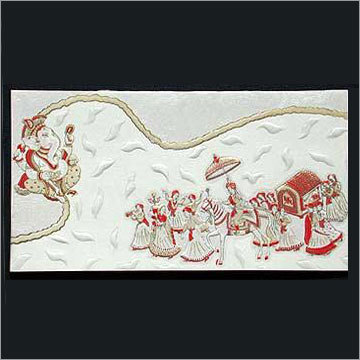 Wedding & Invitation Cards - MG Board 9.75"x5.25" Off-White, Screen & Golden Printing, Envelope with Dori & Interleaf