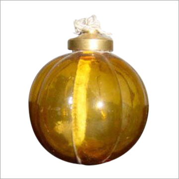 Melon Oil Lamp - Glass, 10 Cms Diameter, Amber | Ambiance Lighting, Portable Design, Reusable Wick
