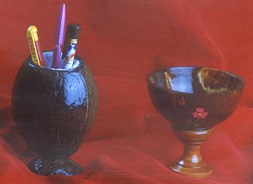 Handmade Decorative Products - Coconut Shell Pen Stand 8x10cm Ice Cream Cup 9x7cm Eco-Friendly Handmade Versatile