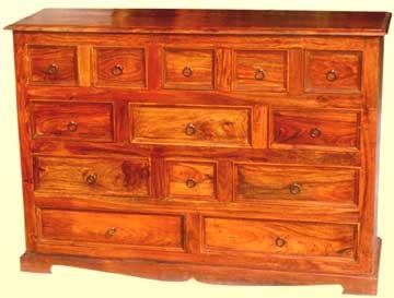Krish 13 Drawer Box - Sheesham Wood, 88x126x38 cm | Rustic Style, Hand-Carved Detail, Ample Organized Storage