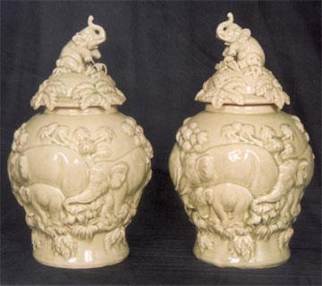English Celedon - Ceramic 6 Inch Diameter, 10 Inch Height, Beige | Elegant Design, Intricate Detailing, Durable, Collectible