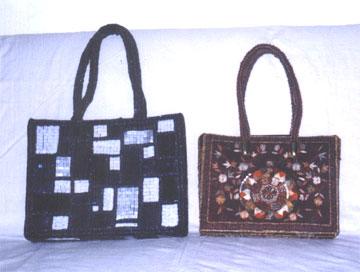 Handmade Bags - Canvas Sequin Embroidered Patchwork 30x24 cm, 26x20 cm, Rope Handle Tote, Spacious Lightweight Design