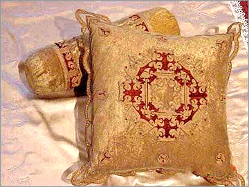 Cushion & Bolster - Net & Velvet 16"x16" Cushion, 18"x7" Bolster, Beige | Hand-Embroidered Applique, Elegant Design, Comfortable Support