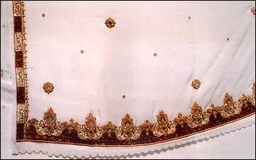 Embroidered Saree - Silk, 5.5 Meters, Off-White | Hand-Stitched Floral Embroidery, Elegant Design, Intricate Details