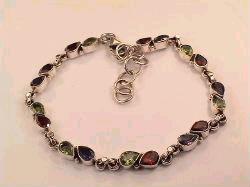 Cut Stone Sterling Silver Bracelet with Garnet & Peridot