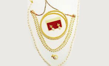 Hyderabadi Pearl Hungama Set - Freshwater Pearl 16 Inch Mala, 14-16 Inch Choker, 2.4-2.8 mm Bangle, White, Gold-Coated Silver Frame, Elegant Design