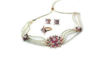 Pendant Pearl Set - 16 Inch Silver Freshwater Pearl Choker, Multicolor Stone Earrings & Rings, AAA Pearl Quality