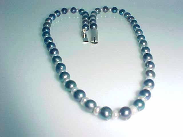 Combination Necklace - Freshwater Pearl Grey & White 16-18 Inch, Silver Clasp, Elegant Durable Design