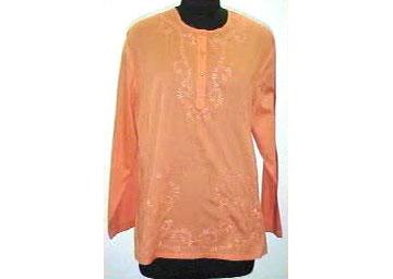 Cotton Voile Embroidered Kurta - Cotton Voile, Peach, Long Sleeves | Soft Fabric, Floral Embroidery, Comfortable Fit, Breathable Material