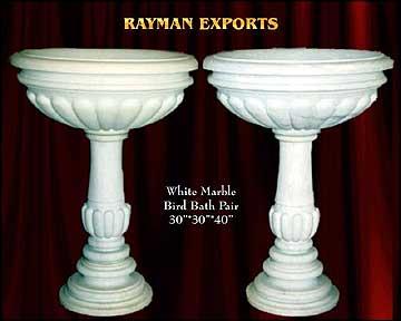 Marble Bird Bath - Marble, 18" Diameter x 36" Height, White | Polished Finish, Elegant Design, Weather Resistant