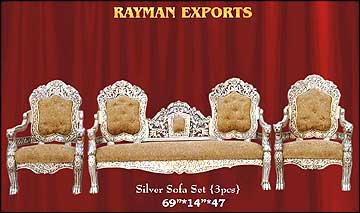 Silver Articles - Silver Wood Sofa Set, Beige Fabric Upholstery | Elegant Design, Durable Material, Comfortable Seating, Handcrafted Detail