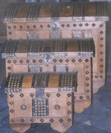 Wooden Metal Boxes - Wood, Three Sizes, Beige | Antique Style, Metal Fittings, Nested Design, Secure Closure