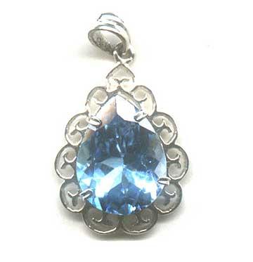 Blue Topaz Pendant - Sterling Silver, 20x15 mm, Polished Finish | Elegant Design, Gemstone Accent, Durable Build