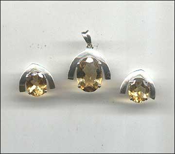 CITREINE PENDANT SET - Sterling Silver, 15mm Pendant, 10mm Earrings | Elegant Design, Gemstone Accents, Matching Set