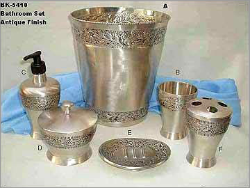 Bathroom Set (Antique Finish) - Metal, Silver, 5 Pieces | Elegant Design, Durable Material, Easy Cleaning, Classic Style