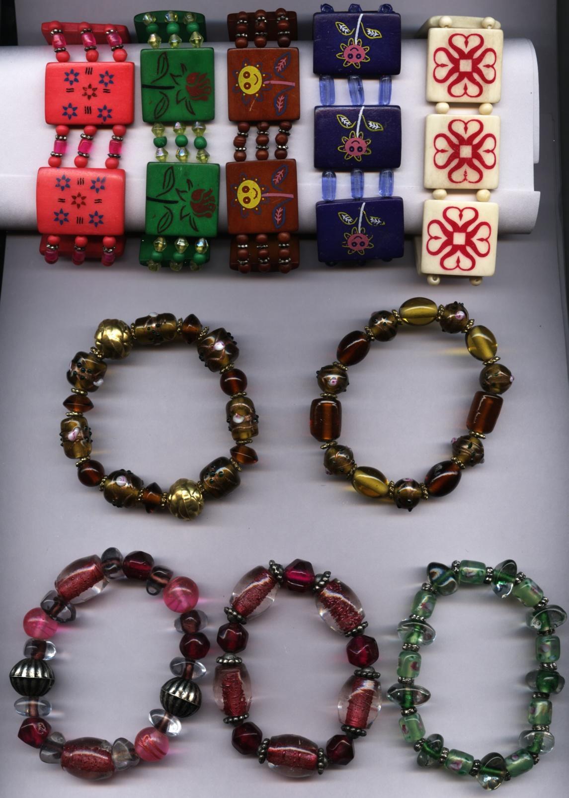 Various styles of bracelets in elastic