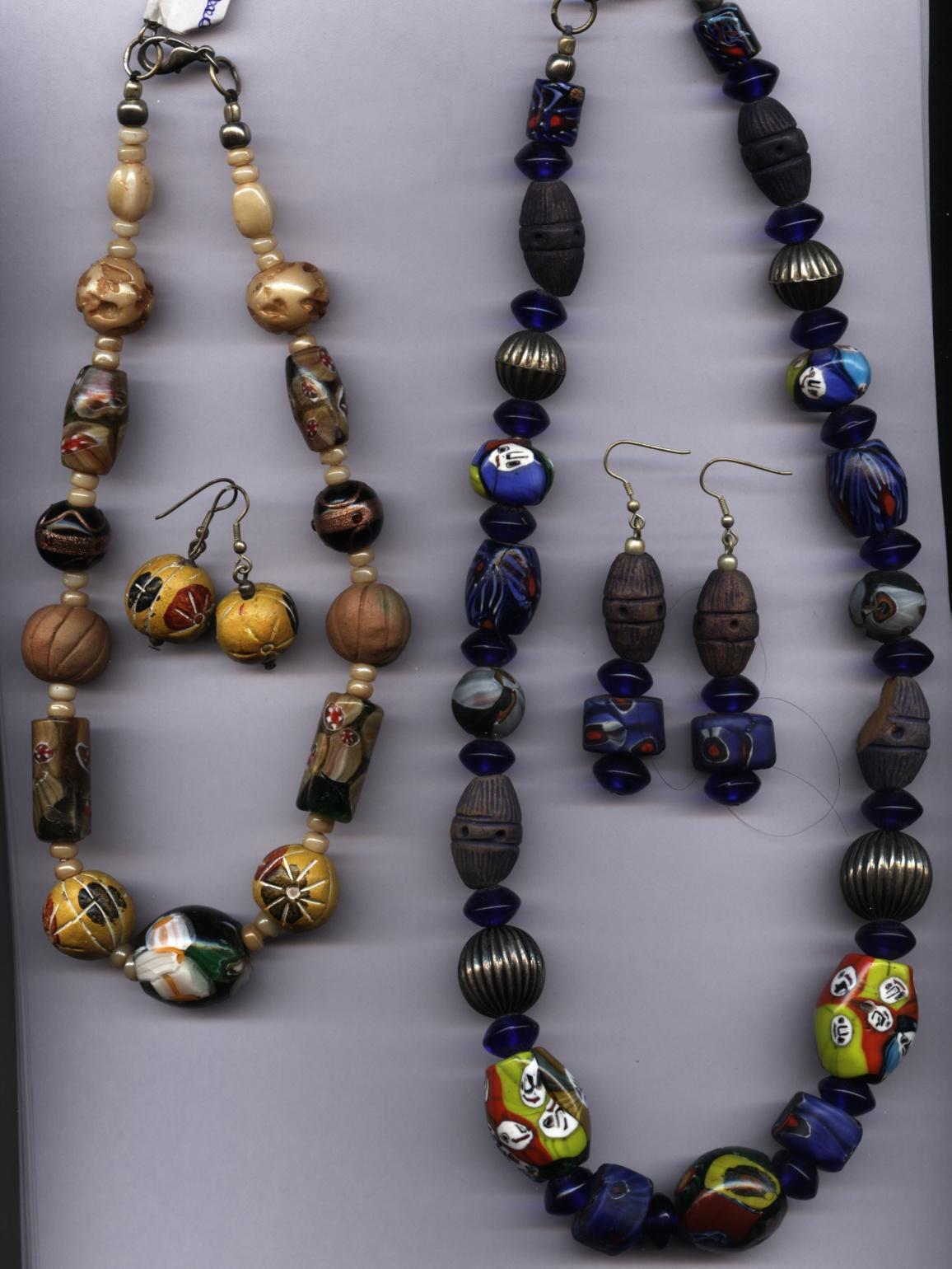 Ceramic clay and glass bead Necklaces and earrings