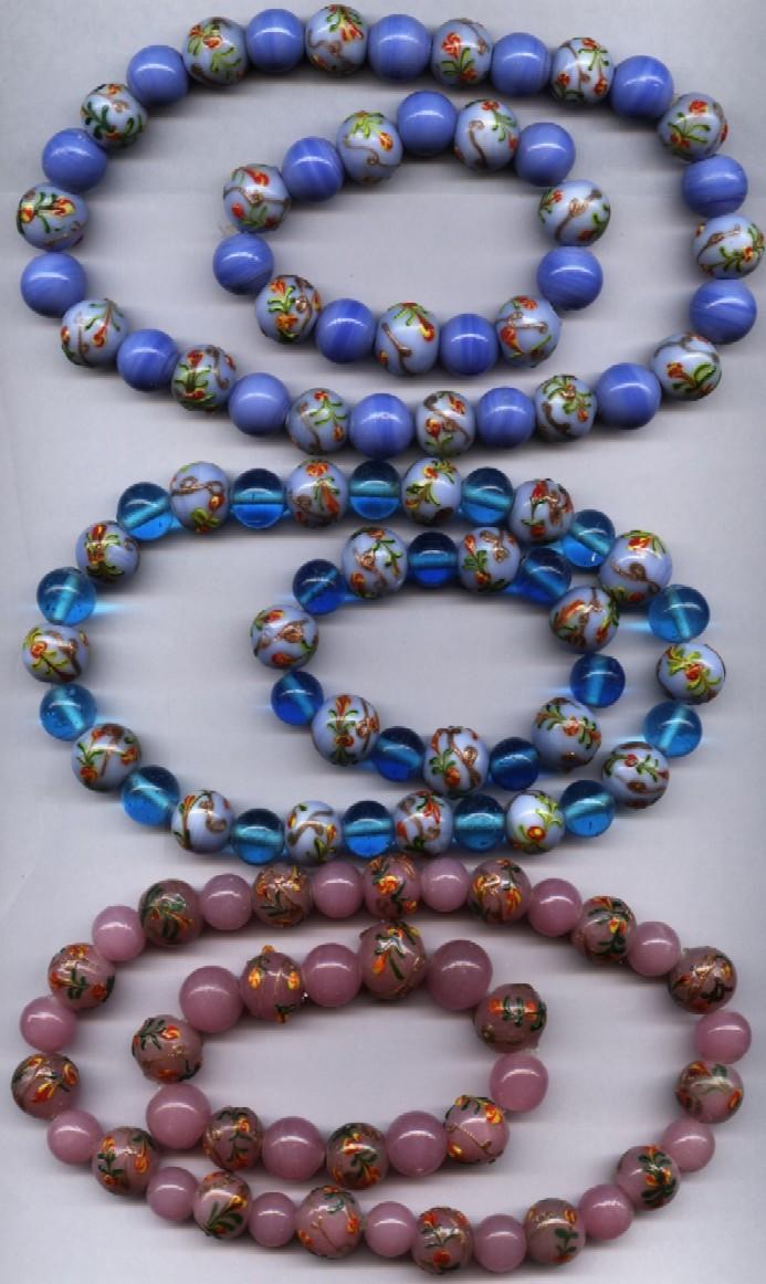 Chocker and bracelets in elastic with lampwork beads
