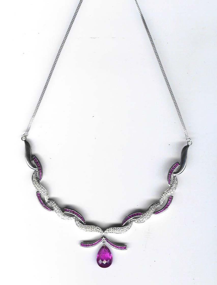 H Set - Gold 20.5g, Diamond 1.41cts, Pink Tourmaline 7.96cts, Chain 4.6g | Elegant Design, Gemstones Included, Luxury Accessory