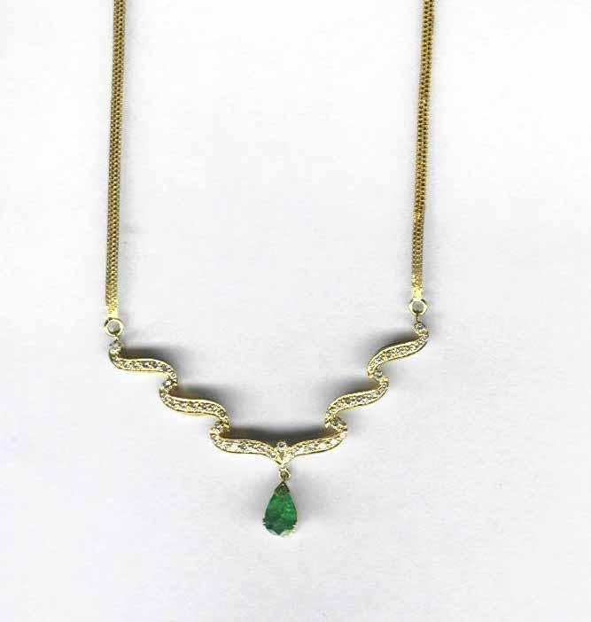 Pendent Set - 5.82grm Gold, 0.90cts Diamond, 1.11cts Emerald | Elegant Teardrop Pave Pendant, Variable Chain Length