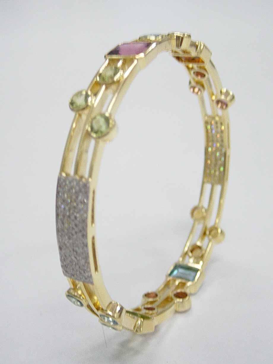 Bangle - 22.27g Gold 11.23cts Multicolor Gemstones 0.84cts Diamonds | Adjustable Size Elegant Design Durable Luxury