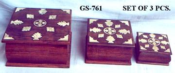 Wooden Carved Box -Set of 3