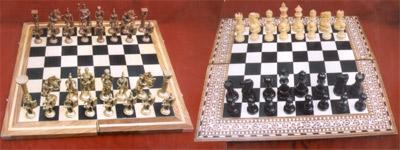 from left 20"folding chess board inb/w colour with brass figure coins