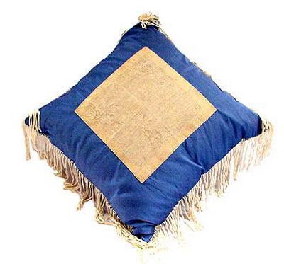 Blue Dupion with Jute Patch and Creme Lace