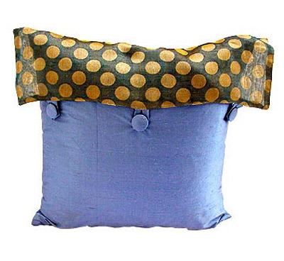 Blue Dupion with Polka Dots Flap - Silk Dupion, 12x12 Inches, Blue, Zipper Closure, Button Accent