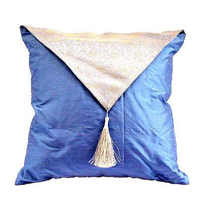 Front-Silk Dupion in blue color and silk brocade triangle flap with silver tassel