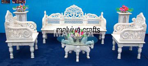 Jali Backed Stone Sofas